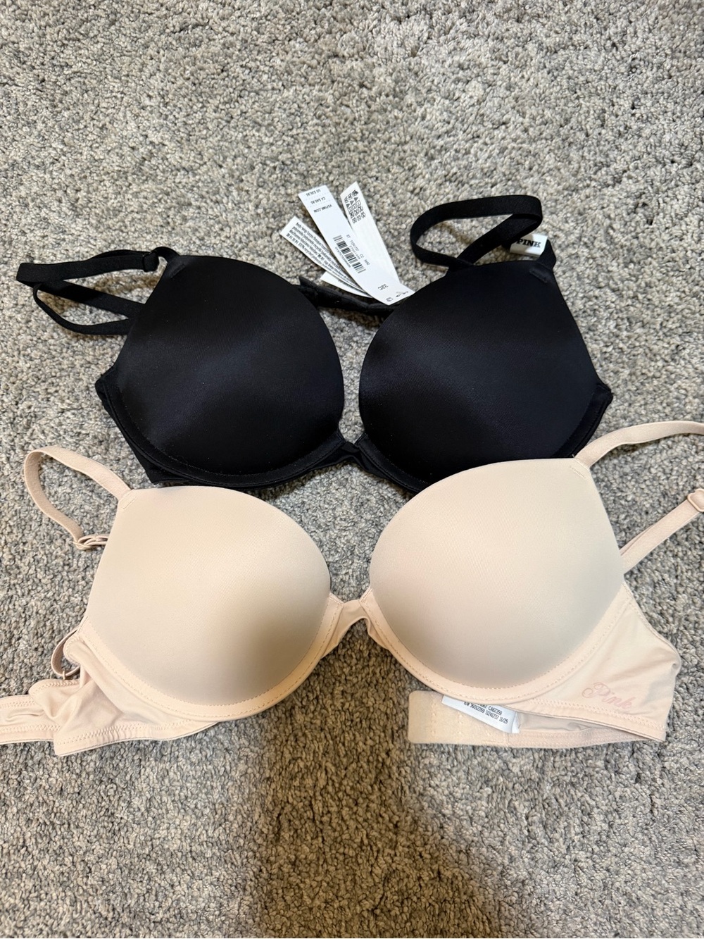 PINK Victoria's Secret Wear Everywhere Super Push Up Bras in Black and Nude